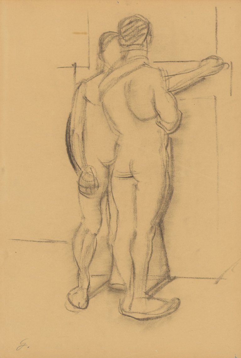 Auf diesem Bild ist das folgende Kunstwerk zu sehen: Hermann Glöckner. „Zwei männliche Akte, der vordere vom Rücken“. Um 1923/24.
