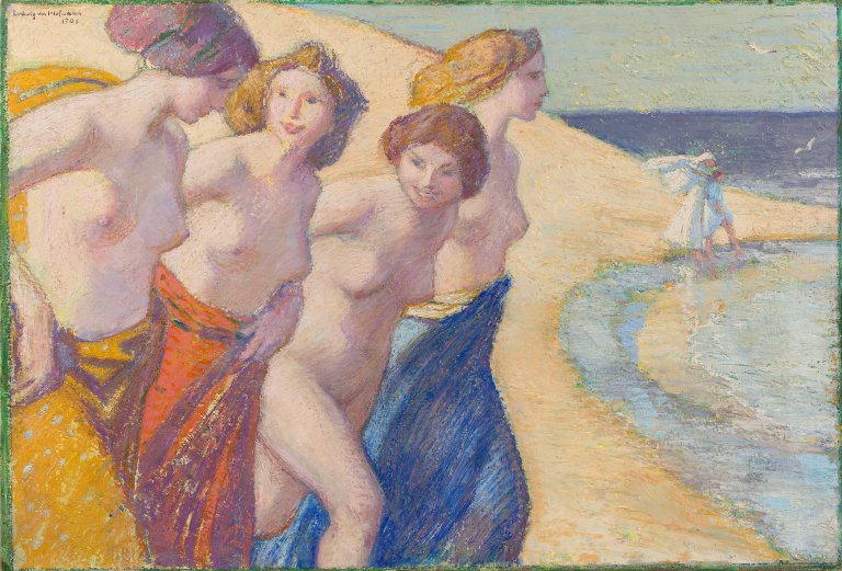 Auf diesem Bild ist das folgende Kunstwerk zu sehen: Ludwig von Hofmann. Frauen am Meer. 1908.