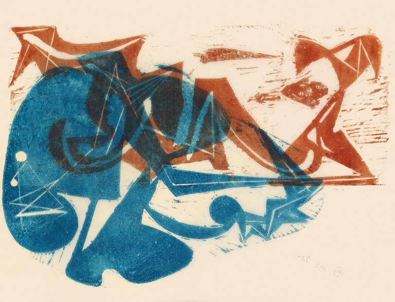 Auf diesem Bild ist das folgende Kunstwerk zu sehen: Hann Trier. „6 Farbholzschnitte“. 1951.