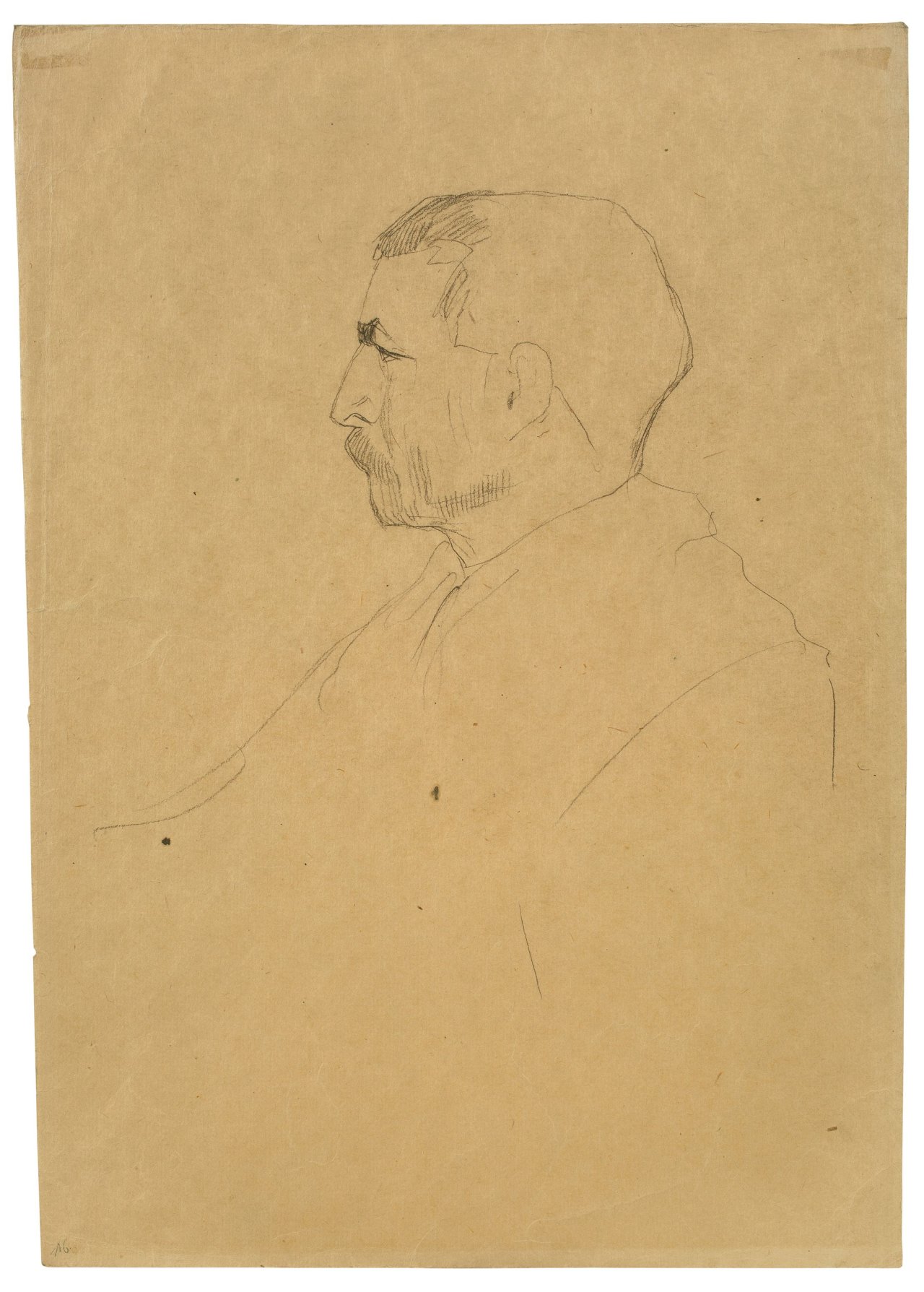 Auf diesem Bild ist das folgende Kunstwerk zu sehen: Gustav Klimt. „Brustbildnis eines Mannes im Profil“. Um 1898.