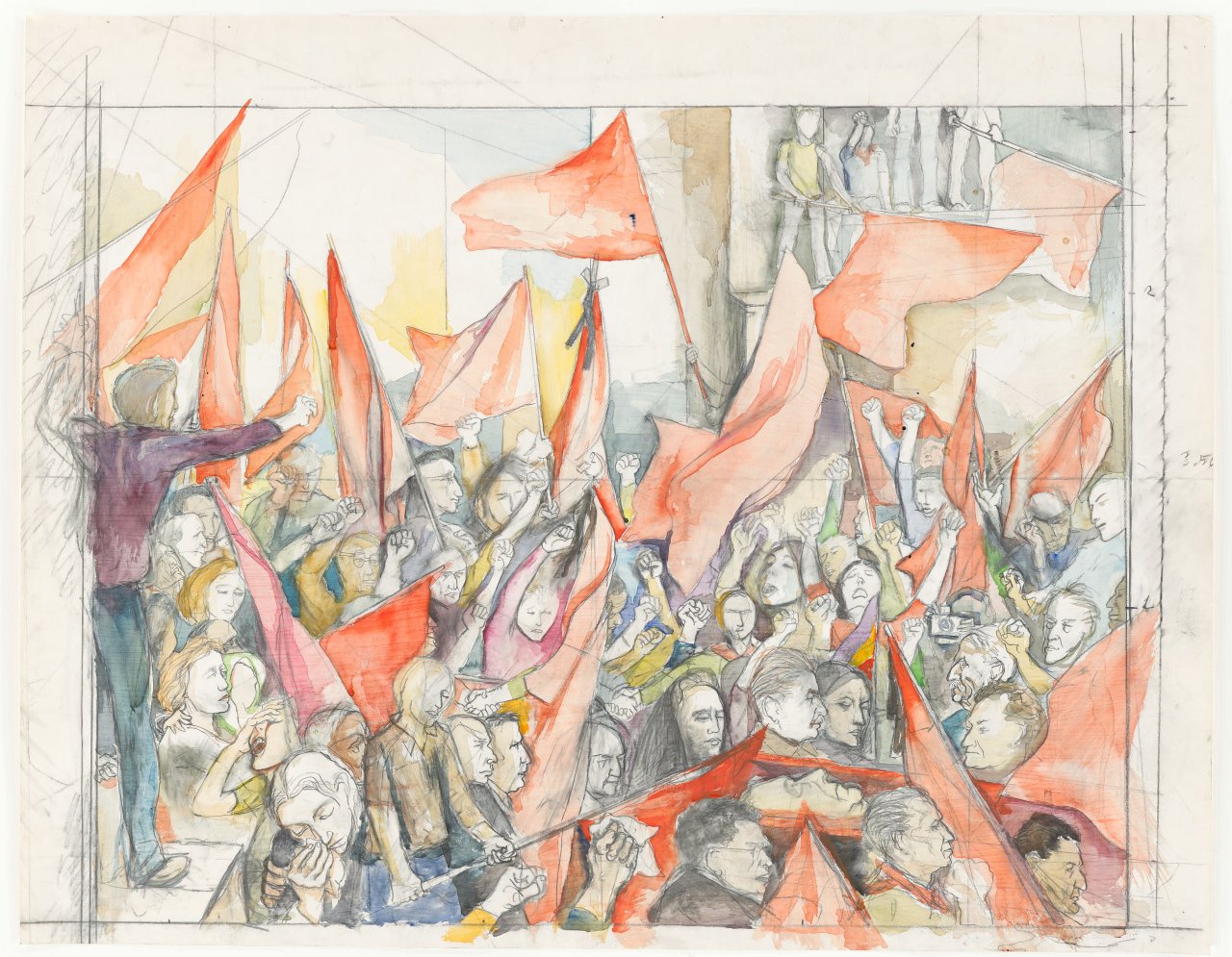 Auf diesem Bild ist das folgende Kunstwerk zu sehen: Renato Guttuso. „Funerali di Togliatti (bozzetto)“. 1972.