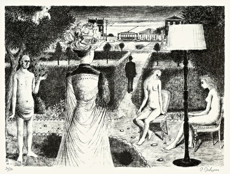Auf diesem Bild ist das folgende Kunstwerk zu sehen: Paul Delvaux. „Le Jardin“. 1971.