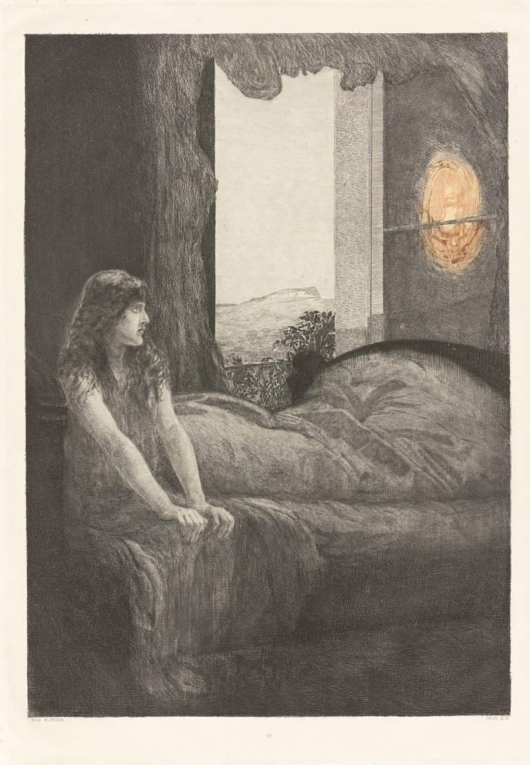 Auf diesem Bild ist das folgende Kunstwerk zu sehen: Max Klinger. „Klinger-Album. Auswahl von 30 Hauptblättern, von den Originalplatten auf Japan gedruckt“. 1925.