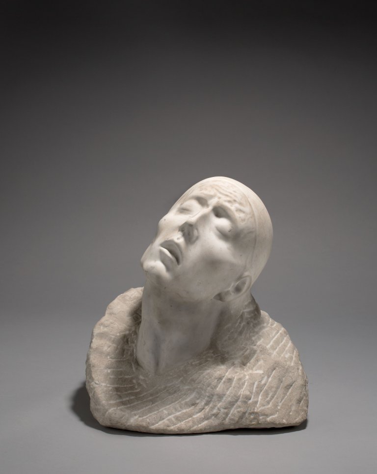 Auf diesem Bild ist das folgende Kunstwerk zu sehen: Fritz Huf. „Kopf eines Trauernden“. Um 1910/13.