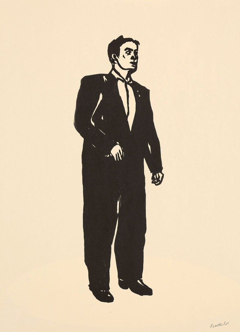 Auf diesem Bild ist das folgende Kunstwerk zu sehen: Stephan Balkenhol. „Stehender Mann/Frau mit weißer Jacke/Teddy/Frau mit weißer Bluse/Kopf“. 2004.