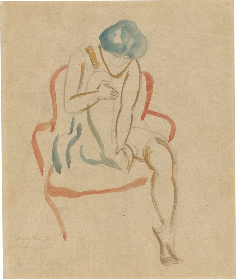 Auf diesem Bild ist das folgende Kunstwerk zu sehen: August Macke. „Frau auf rotem Stuhl“. 1912.