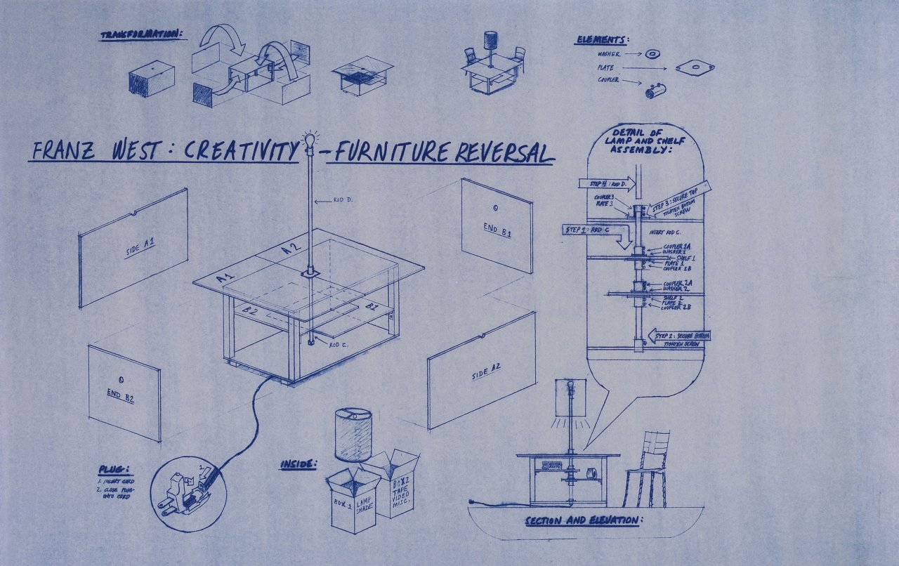 Auf diesem Bild ist das folgende Kunstwerk zu sehen: Franz West. Creativity: Furniture Reversal. 1998.