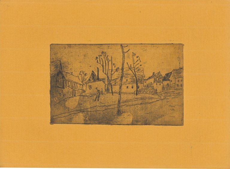Auf diesem Bild ist das folgende Kunstwerk zu sehen: Lyonel Feininger. „Dorf (mit Häusern und Bäumen)“. 1911.
