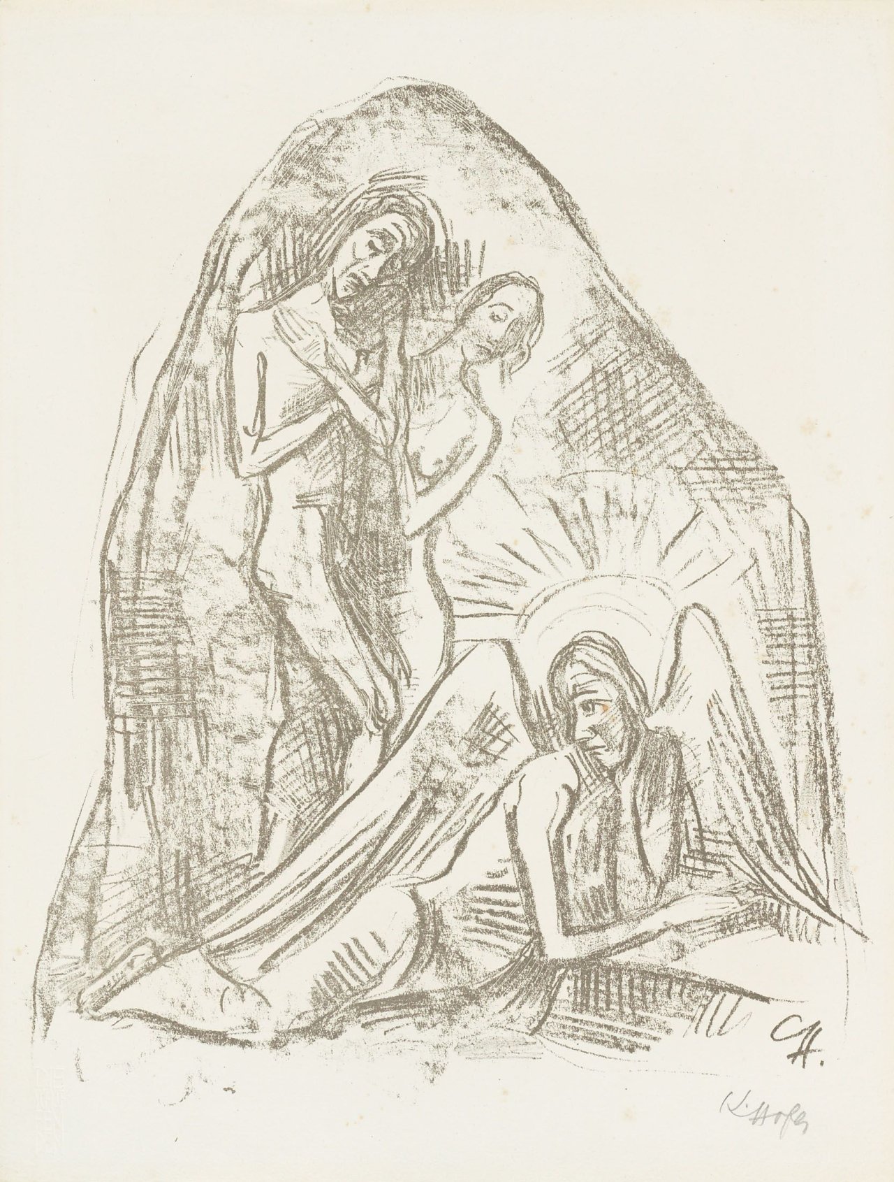 Auf diesem Bild ist das folgende Kunstwerk zu sehen: Karl Hofer. „Auferstehung (I)“ zu „Raskolnikow“. 1919.