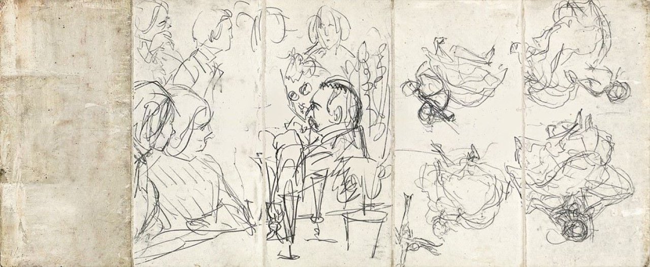 This picture shows the following artwork: Adolph Menzel. Szenen aus einer Gesellschaft. Circa 1865.