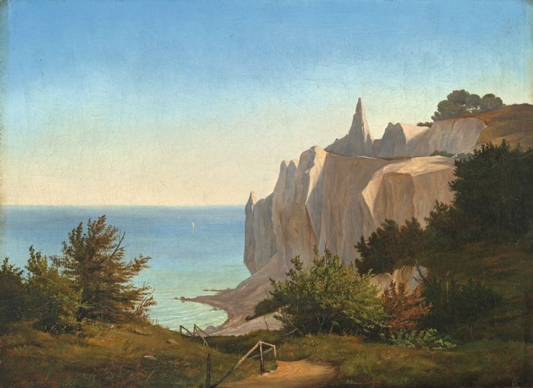 Auf diesem Bild ist das folgende Kunstwerk zu sehen: P. C. (Peter Christian) Skovgaard. Die Kreidefelsen von Møns Klint. 1848.