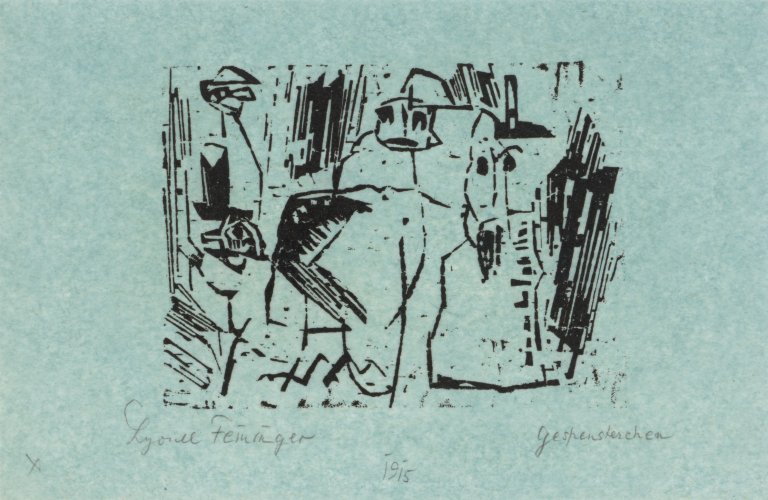 Auf diesem Bild ist das folgende Kunstwerk zu sehen: Lyonel Feininger. „Gespenster (Gespensterchen)“. 1919.