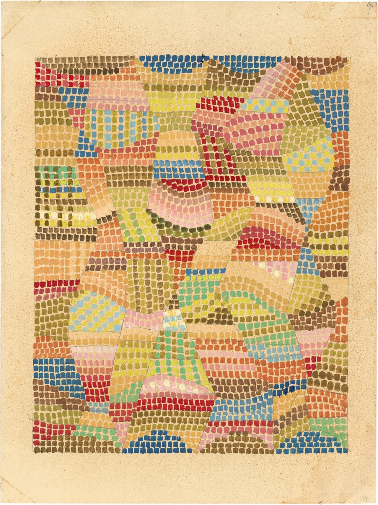 Auf diesem Bild ist das folgende Kunstwerk zu sehen: Gunta Stölzl. Entwurf für einen Knüpfteppich / Verschiedene Entwürfe. 1923.