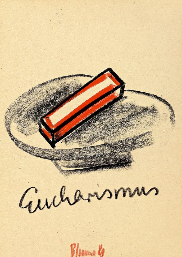 Auf diesem Bild ist das folgende Kunstwerk zu sehen: Bernhard Johannes Blume. „5 kleine Wahngebilde (Eucharismus)“. 1981.