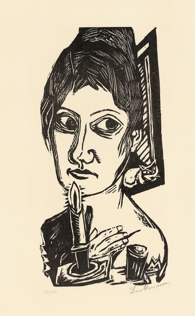 Auf diesem Bild ist das folgende Kunstwerk zu sehen: Max Beckmann. „Frau mit Kerze“. 1920.