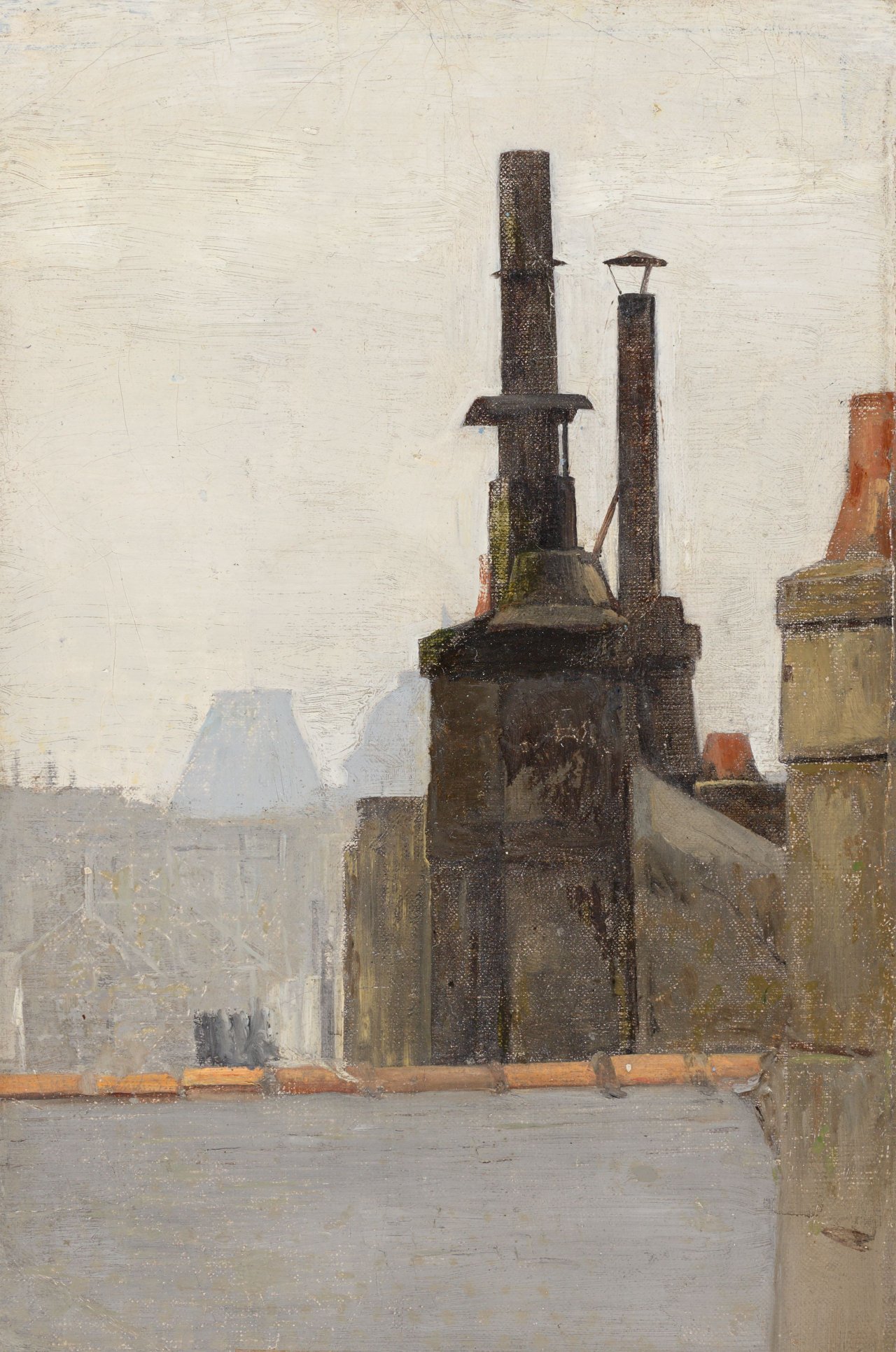 Auf diesem Bild ist das folgende Kunstwerk zu sehen:  Französisch (?), um 1900. Blick über die Dächer (Paris?).