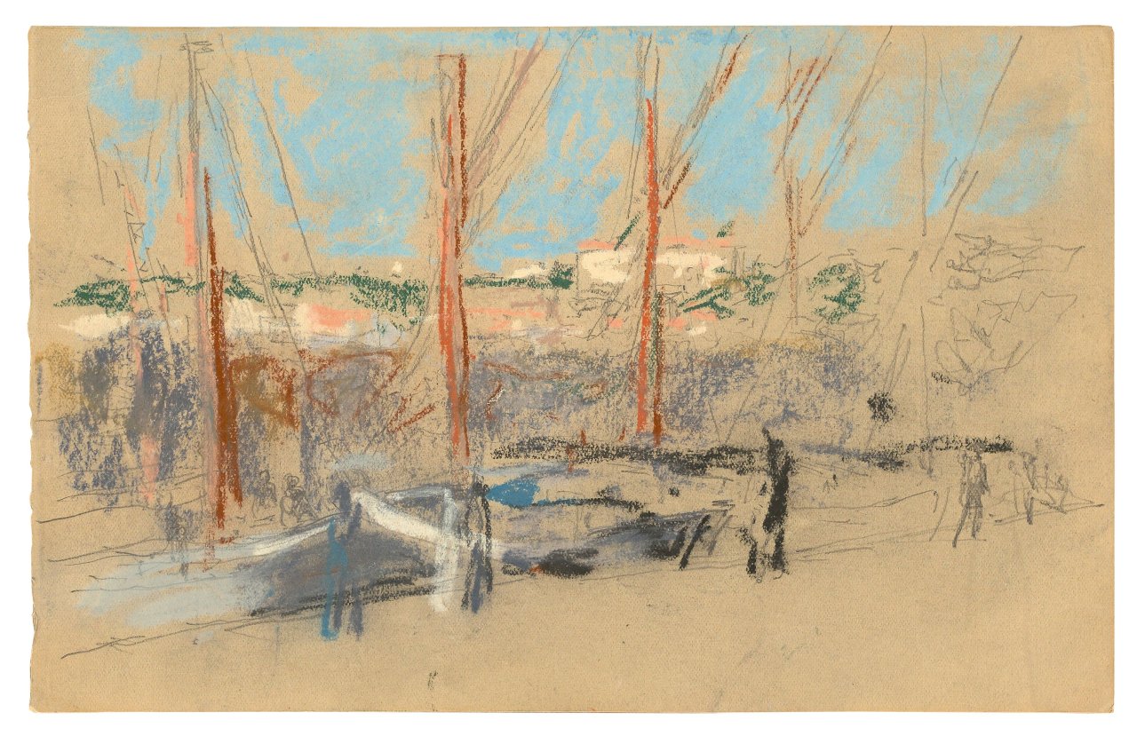 This picture shows the following artwork: Max Liebermann. Sail boats at the port. 1902.