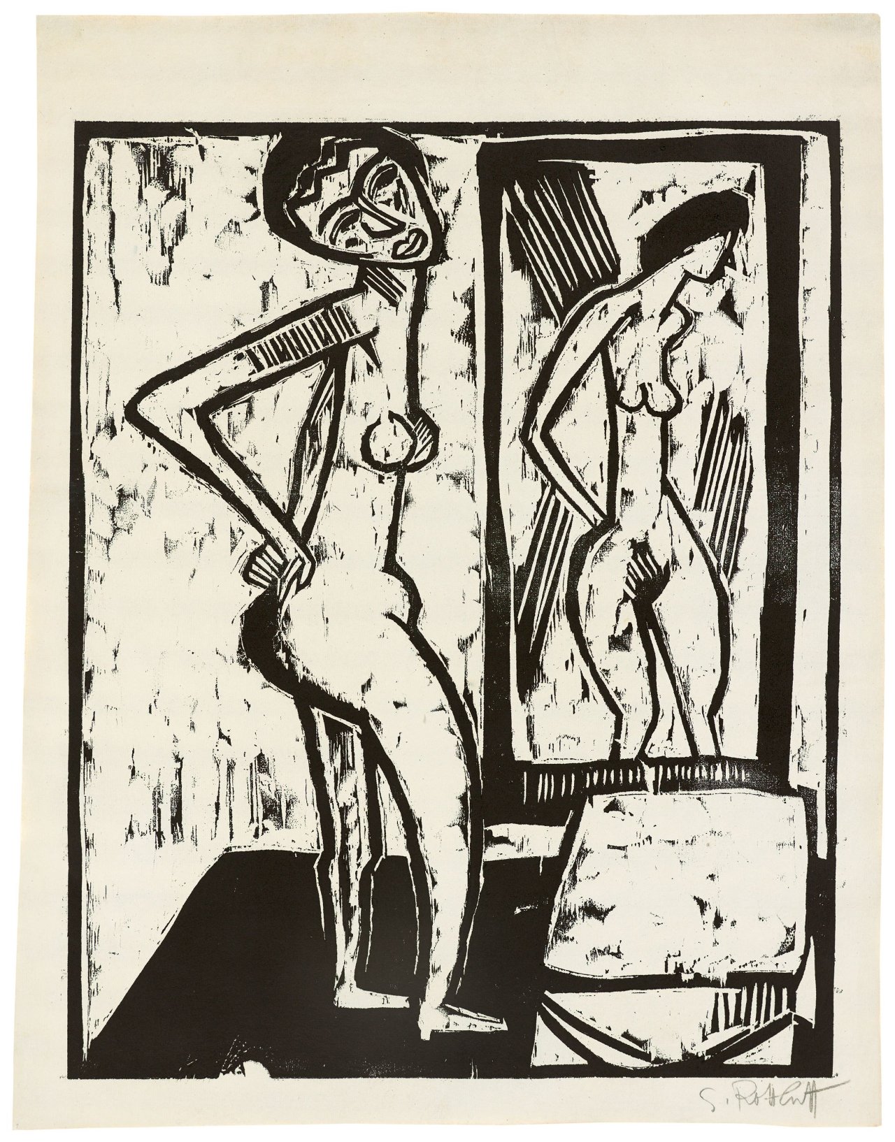 Auf diesem Bild ist das folgende Kunstwerk zu sehen: Karl Schmidt-Rottluff. „Mädchen vor dem Spiegel“. 1914.