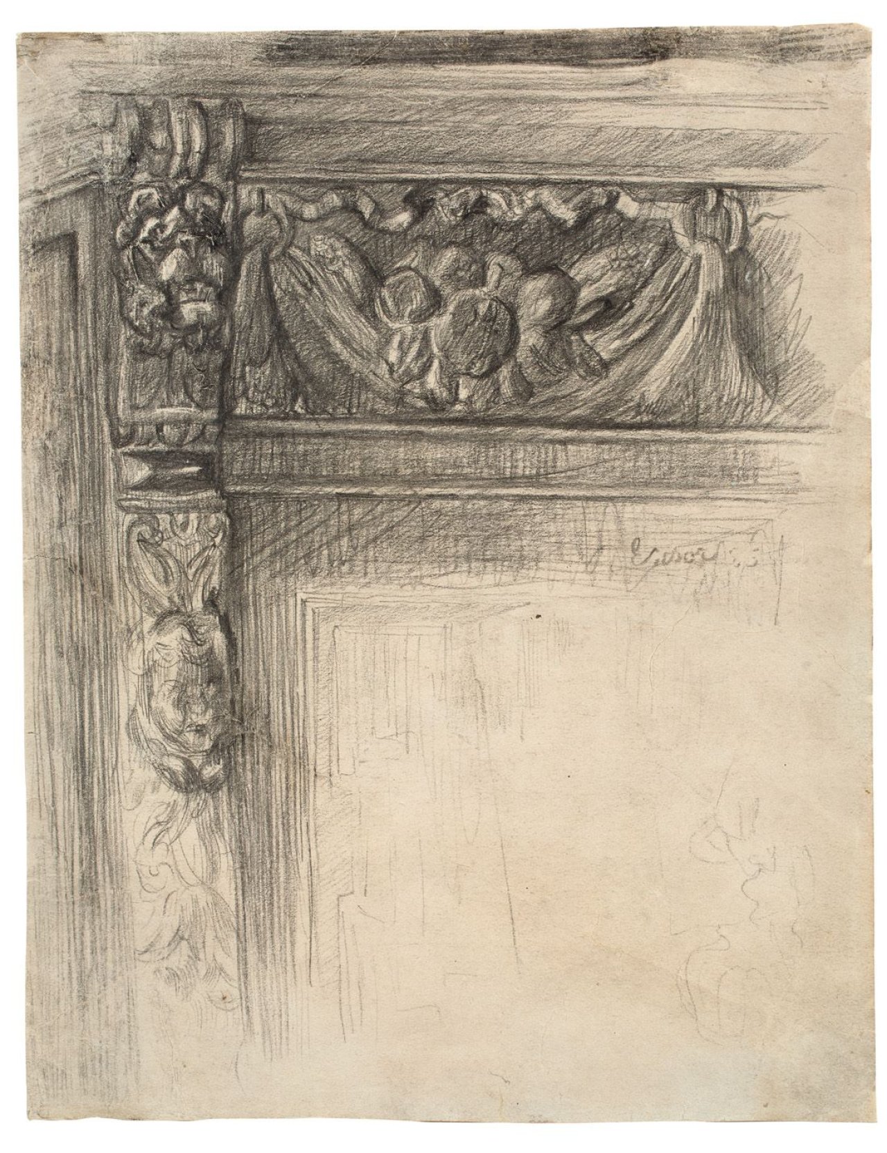 Auf diesem Bild ist das folgende Kunstwerk zu sehen: James Ensor. Ornament eines Schrankes. 1885.