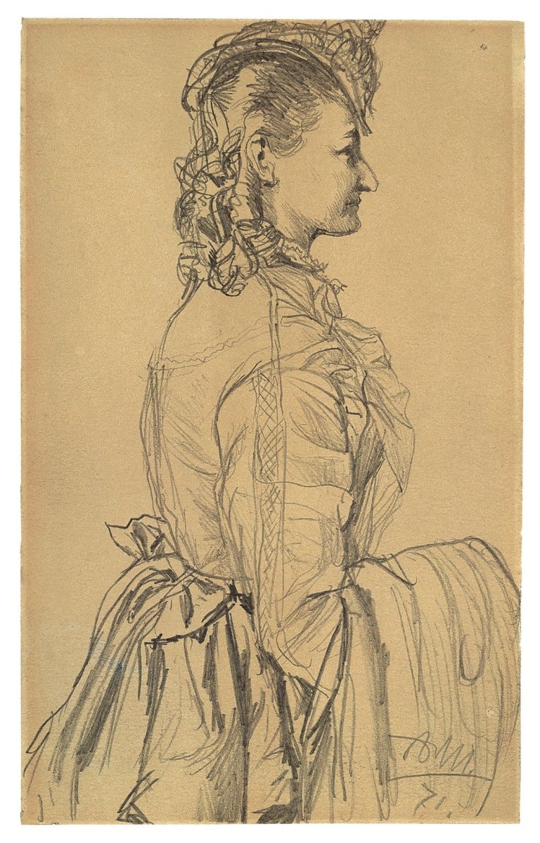 Auf diesem Bild ist das folgende Kunstwerk zu sehen: Adolph Menzel. Bildnis Clara von Tüngeln. 1871.
