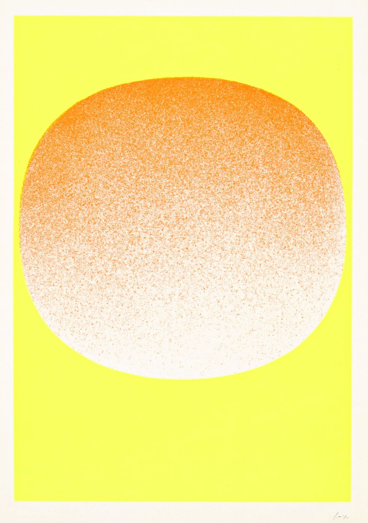Auf diesem Bild ist das folgende Kunstwerk zu sehen: Rupprecht Geiger. „Variation Runde Farbe V / orange auf gelb“. 1968.