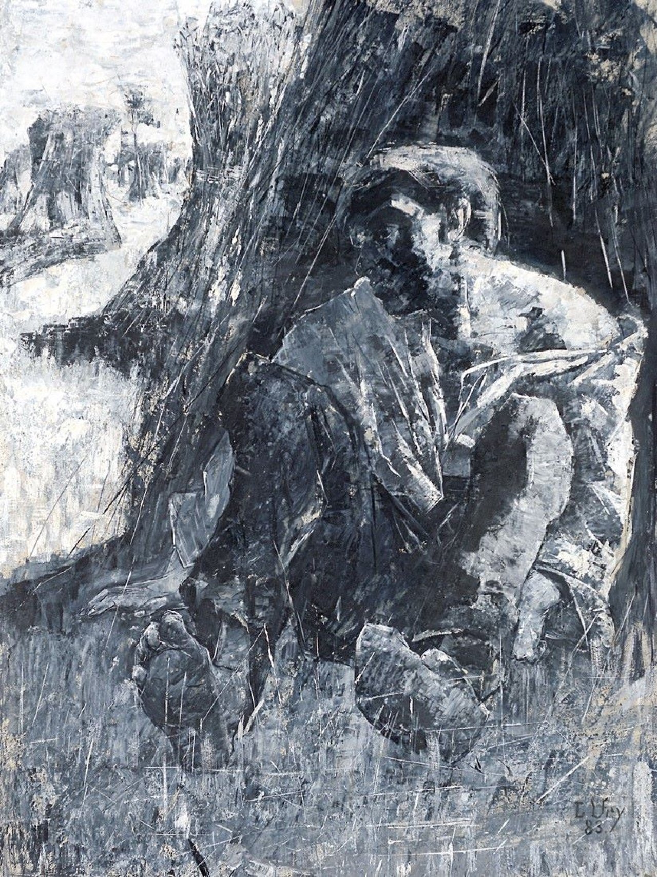 Auf diesem Bild ist das folgende Kunstwerk zu sehen: Lesser Ury. „Rastender Bauer (Volluvet)“. 1883.