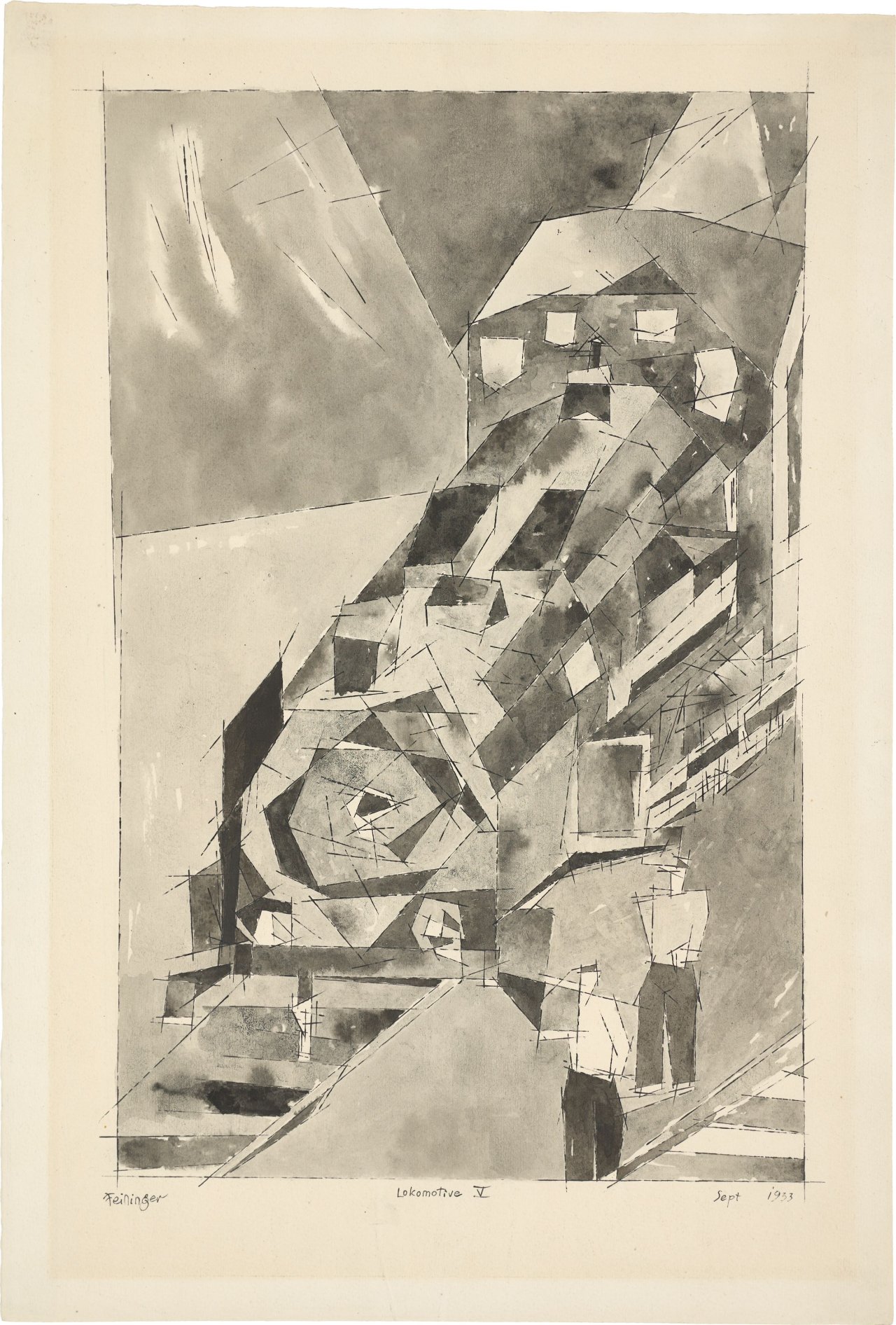 Auf diesem Bild ist das folgende Kunstwerk zu sehen: Lyonel Feininger. „Lokomotive V“. 1933.