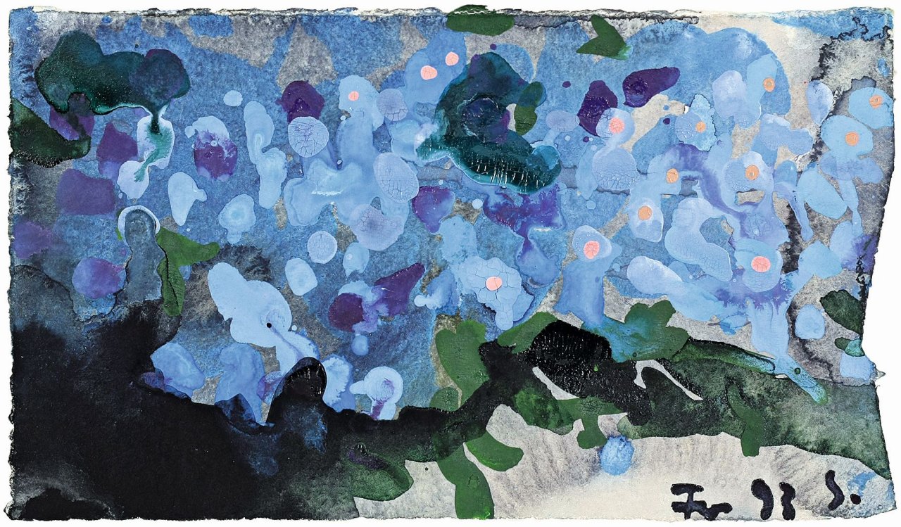 Auf diesem Bild ist das folgende Kunstwerk zu sehen: Klaus Fußmann. Blaue Blüten. 1993.