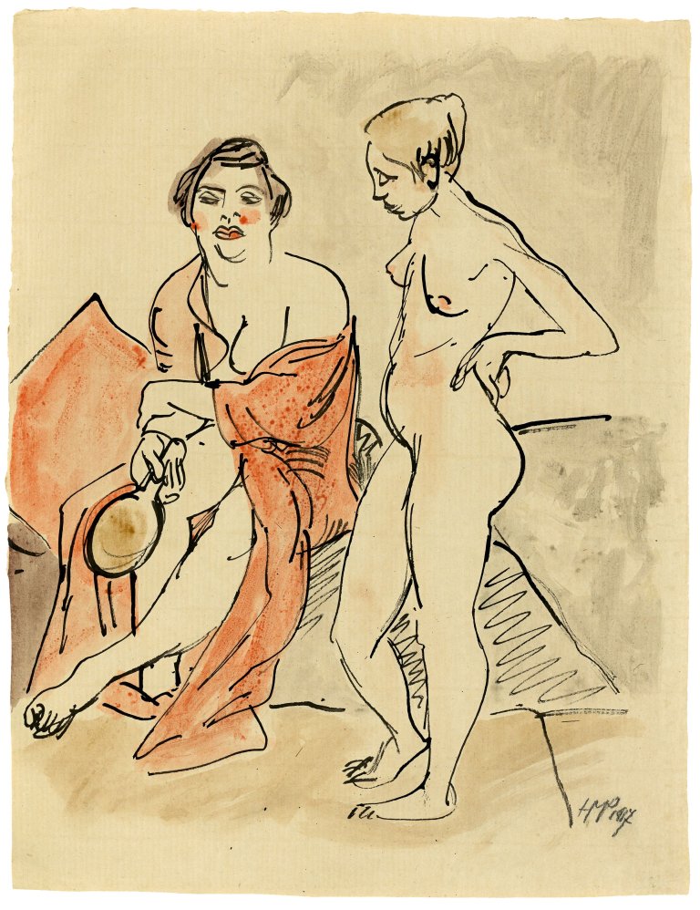 Auf diesem Bild ist das folgende Kunstwerk zu sehen: Max Pechstein. Modellpause im Atelier. 1917.