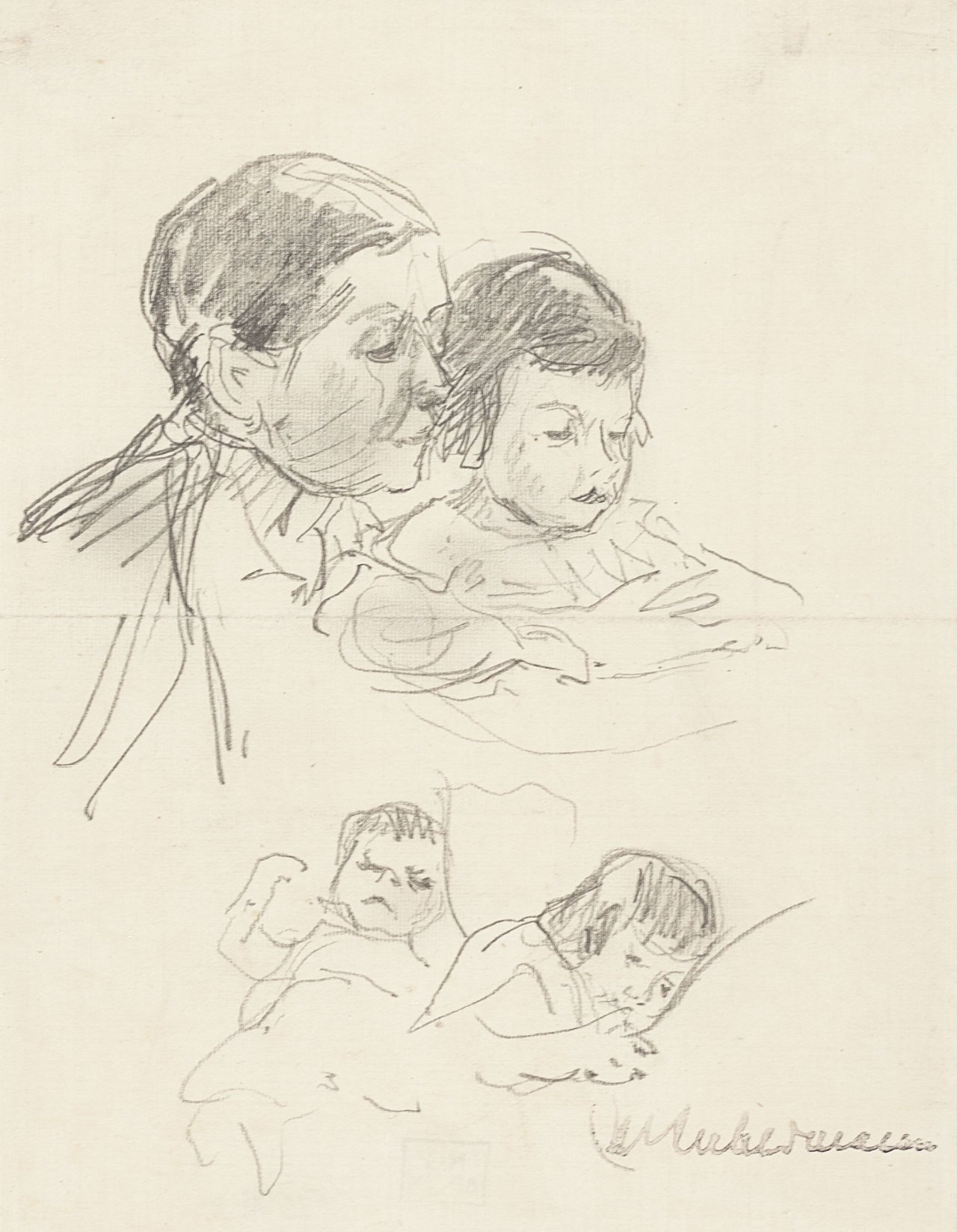 This picture shows the following artwork: Max Liebermann. Martha Liebermann with granddaughter Maria (study sheet). Circa 1920.