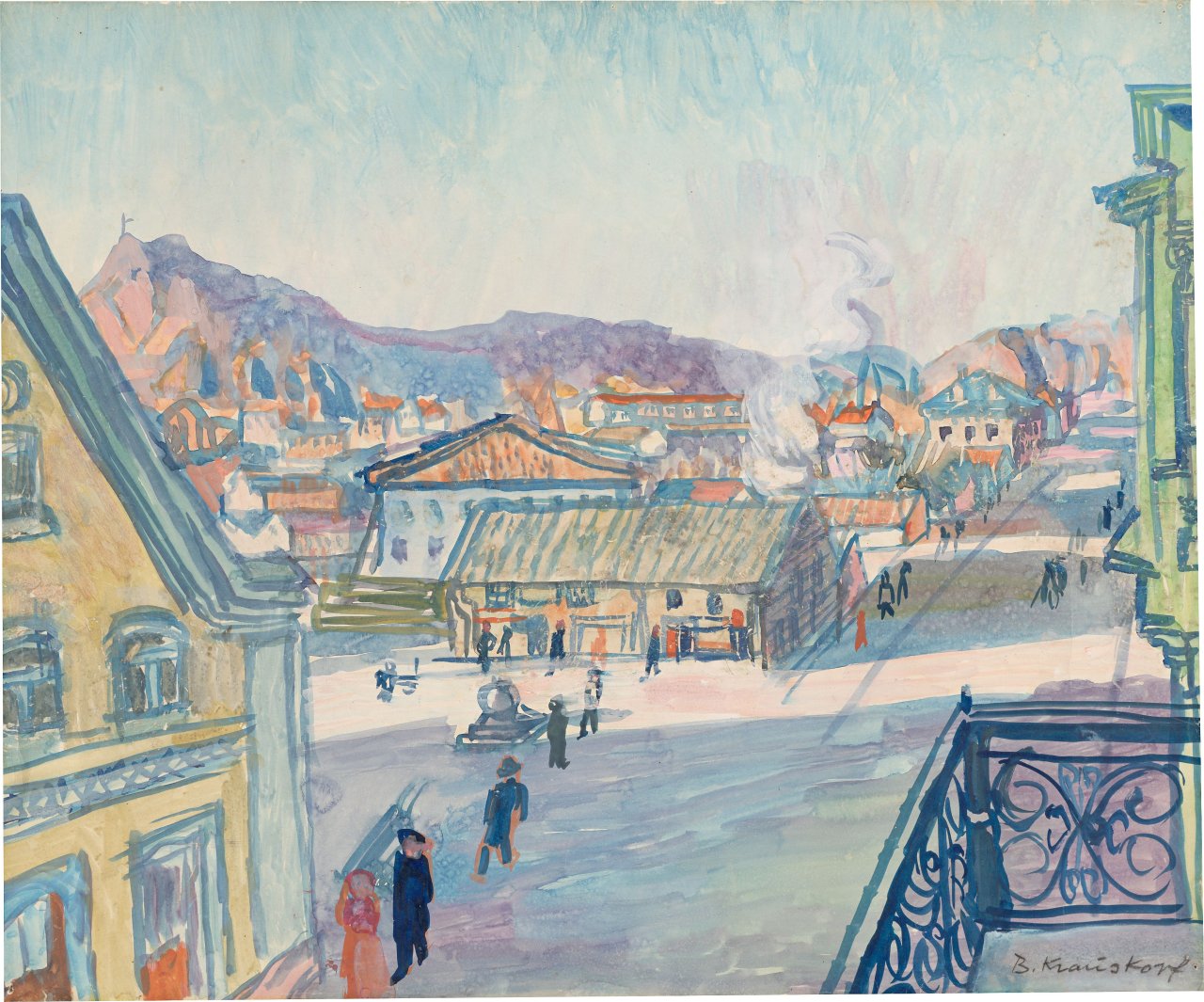 Auf diesem Bild ist das folgende Kunstwerk zu sehen: Bruno Krauskopf. Straßenszene.