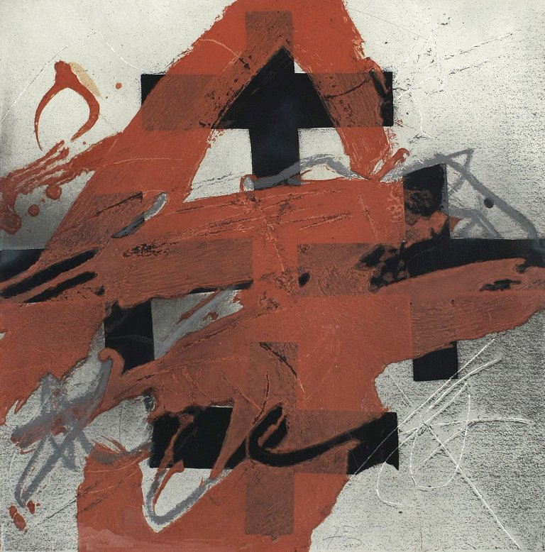 Auf diesem Bild ist das folgende Kunstwerk zu sehen: Antoni Tàpies. „Cobert de roig“. 1984.