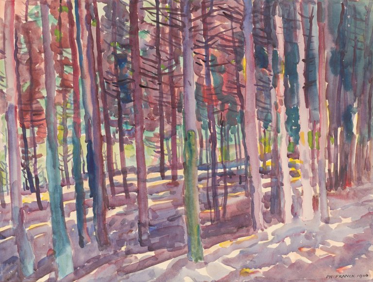 Auf diesem Bild ist das folgende Kunstwerk zu sehen: Philipp Franck. Waldlandschaft. 1940.