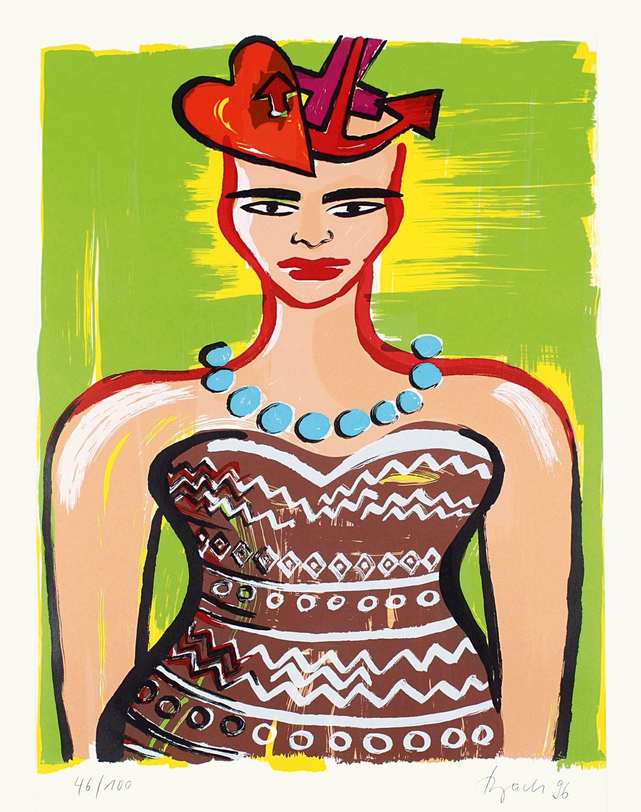 Auf diesem Bild ist das folgende Kunstwerk zu sehen: Elvira Bach. „Kopfschmerz“. 1996.