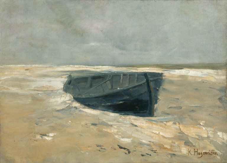 Auf diesem Bild ist das folgende Kunstwerk zu sehen: Karl Hagemeister. „Fischerboot am Strand“. Um 1908.