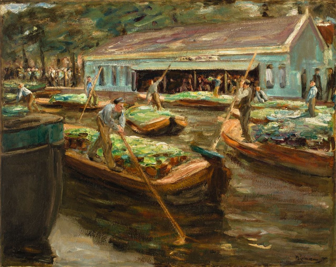 This picture shows the following artwork: Max Liebermann. „Gemüsemarkt in Delft“. 1907.