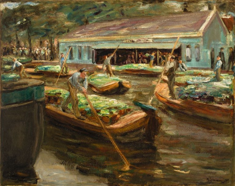 Auf diesem Bild ist das folgende Kunstwerk zu sehen: Max Liebermann. „Gemüsemarkt in Delft“. 1907.
