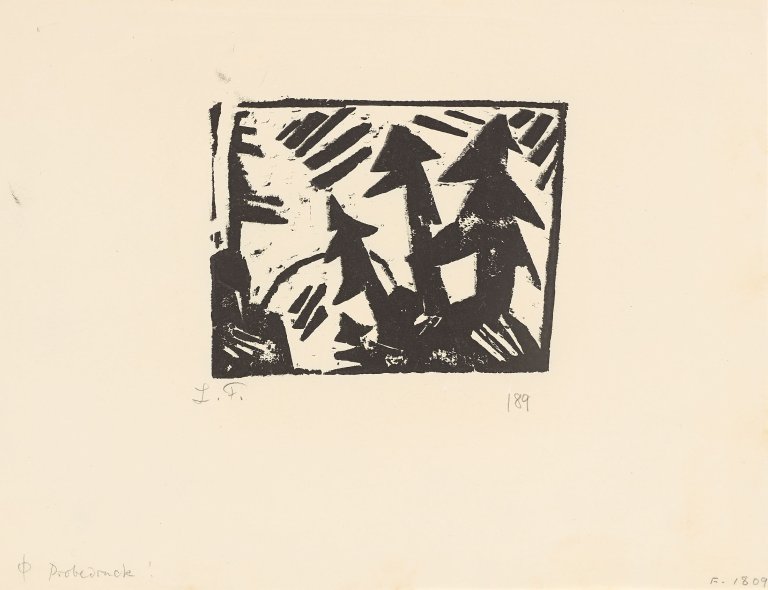 Auf diesem Bild ist das folgende Kunstwerk zu sehen: Lyonel Feininger. „Tannen“. 1918.