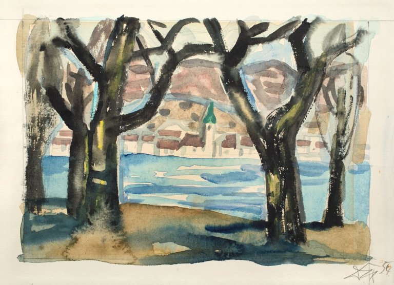 Auf diesem Bild ist das folgende Kunstwerk zu sehen: Otto Dix. „Bäume am Bodensee“. 1954.