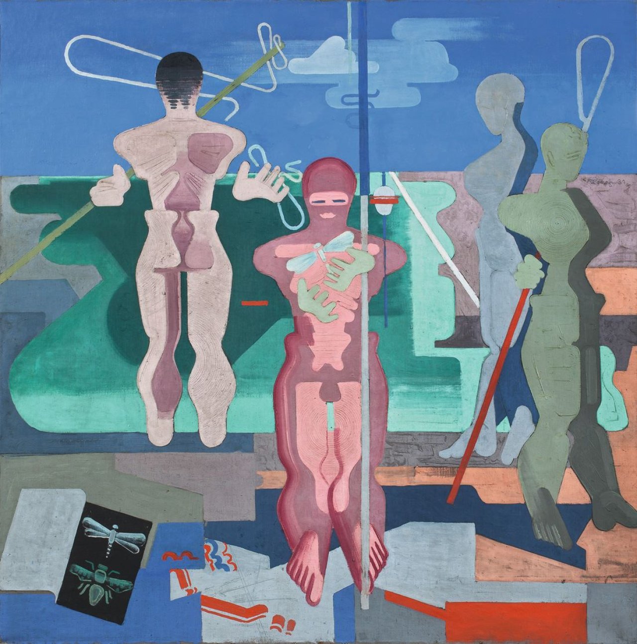 Auf diesem Bild ist das folgende Kunstwerk zu sehen: Johannes Molzahn. „Mit dem Fliegenbuch“ (recto) / „Liegende Frau“ (verso). 1931.