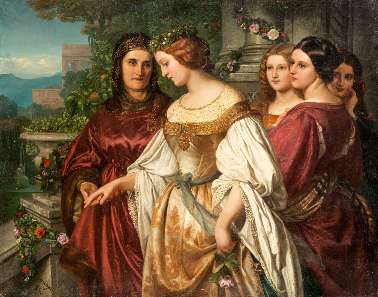 Auf diesem Bild ist das folgende Kunstwerk zu sehen: Amalie Bensinger. Margarethas Sehnsucht (aus Joseph Victor von Scheffels „Trompeter von Säckingen“). 1856.