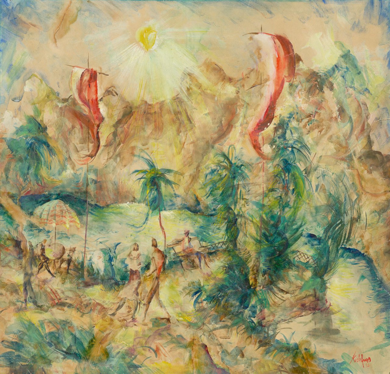 Auf diesem Bild ist das folgende Kunstwerk zu sehen: Paul Kuhfuss. „Seepromenade - Achensee Tirol“. 1926.