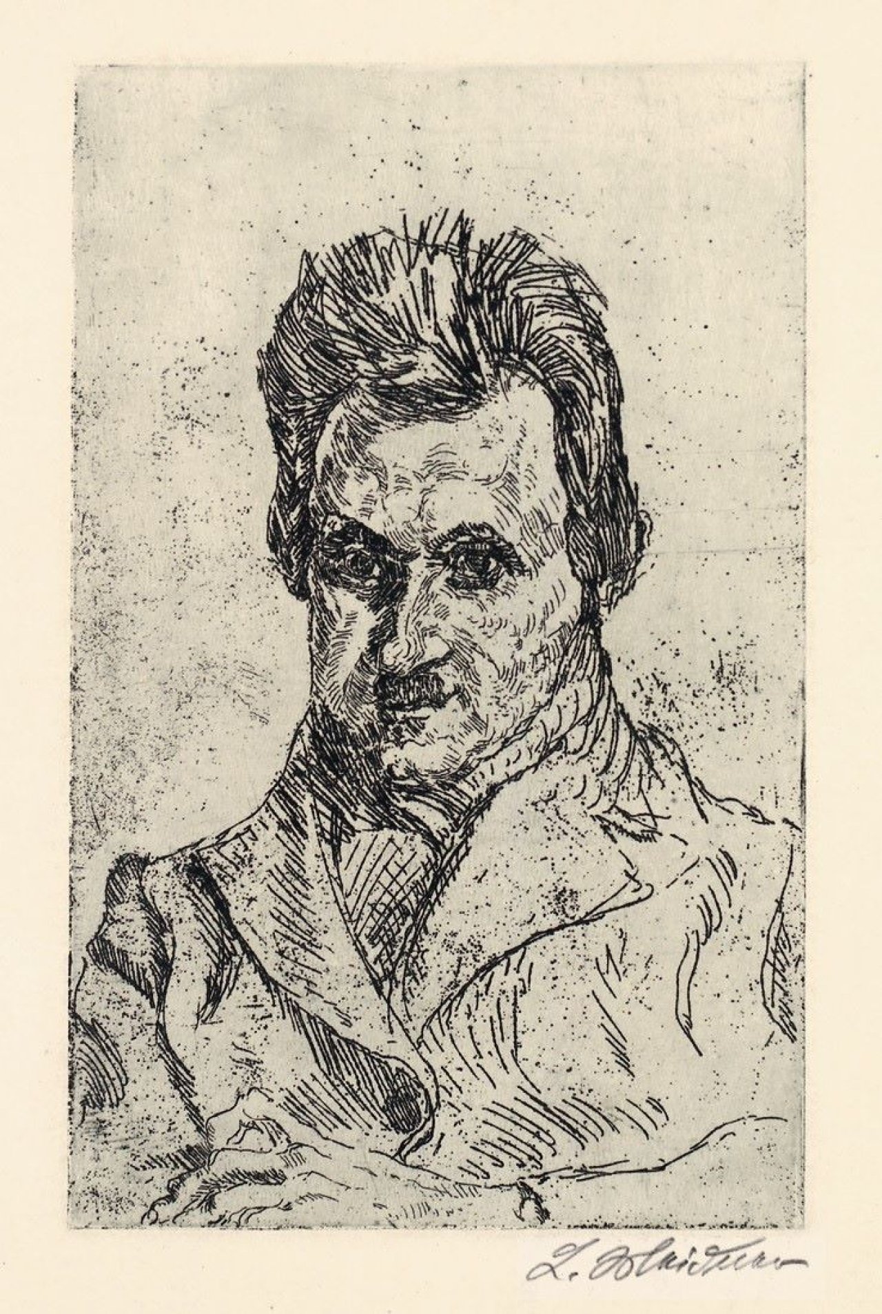 Auf diesem Bild ist das folgende Kunstwerk zu sehen: Ludwig Meidner. Brustbild eines Mannes / Bildnis Dr. Wolfers. 1920/1921.