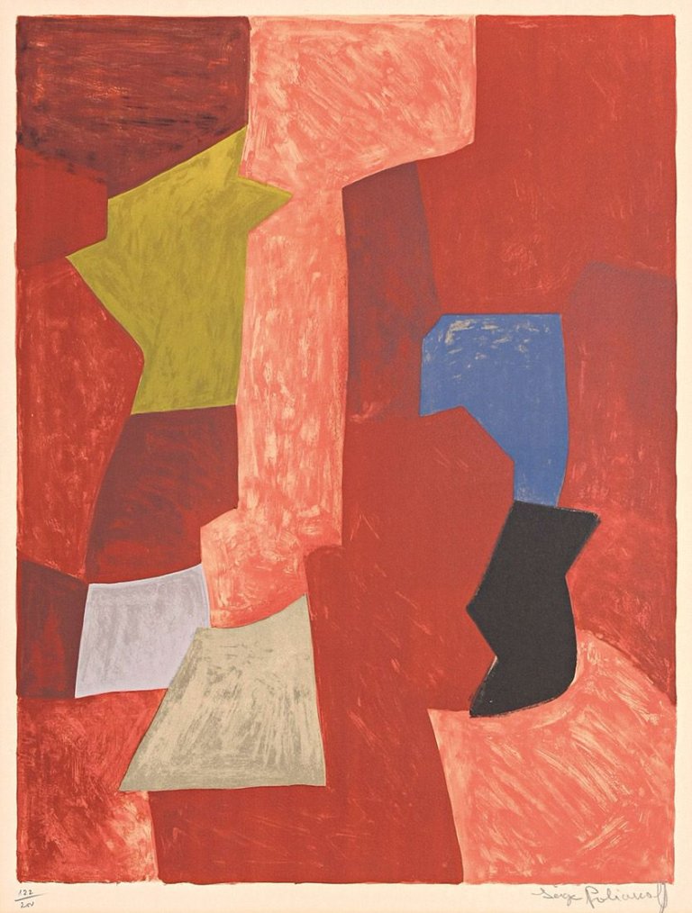 Auf diesem Bild ist das folgende Kunstwerk zu sehen: Serge Poliakoff. „Composition rouge, jaune et bleue“. 1957.