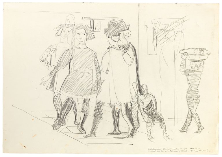 Auf diesem Bild ist das folgende Kunstwerk zu sehen: Ernst Ludwig Kirchner. Skizze nach unbekanntem Florentiner Meister um 1420. Um 1936/37.