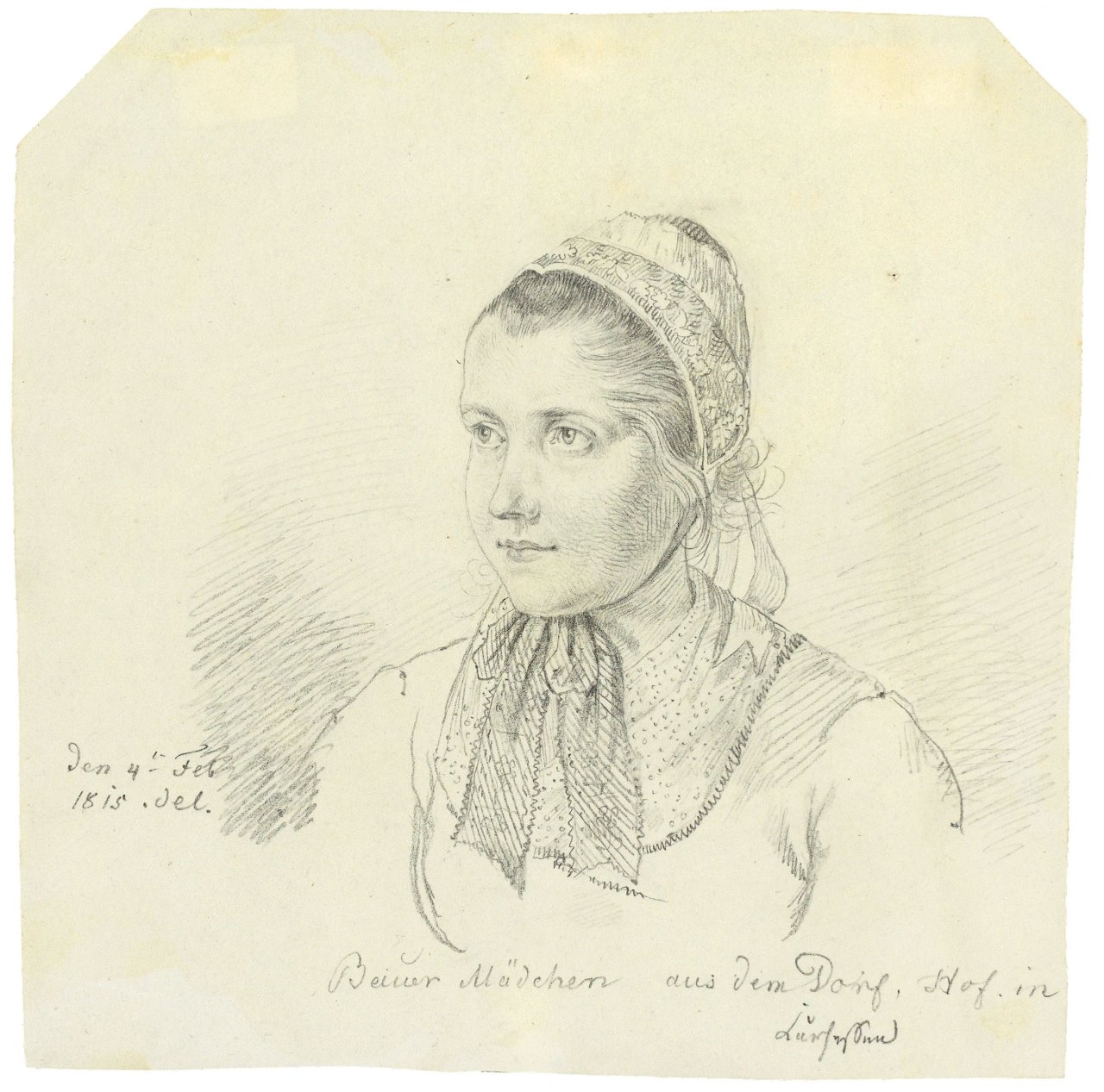 Auf diesem Bild ist das folgende Kunstwerk zu sehen: Ludwig Emil Grimm. „Bauernmädchen aus Hof bei Kassel“. 1815.