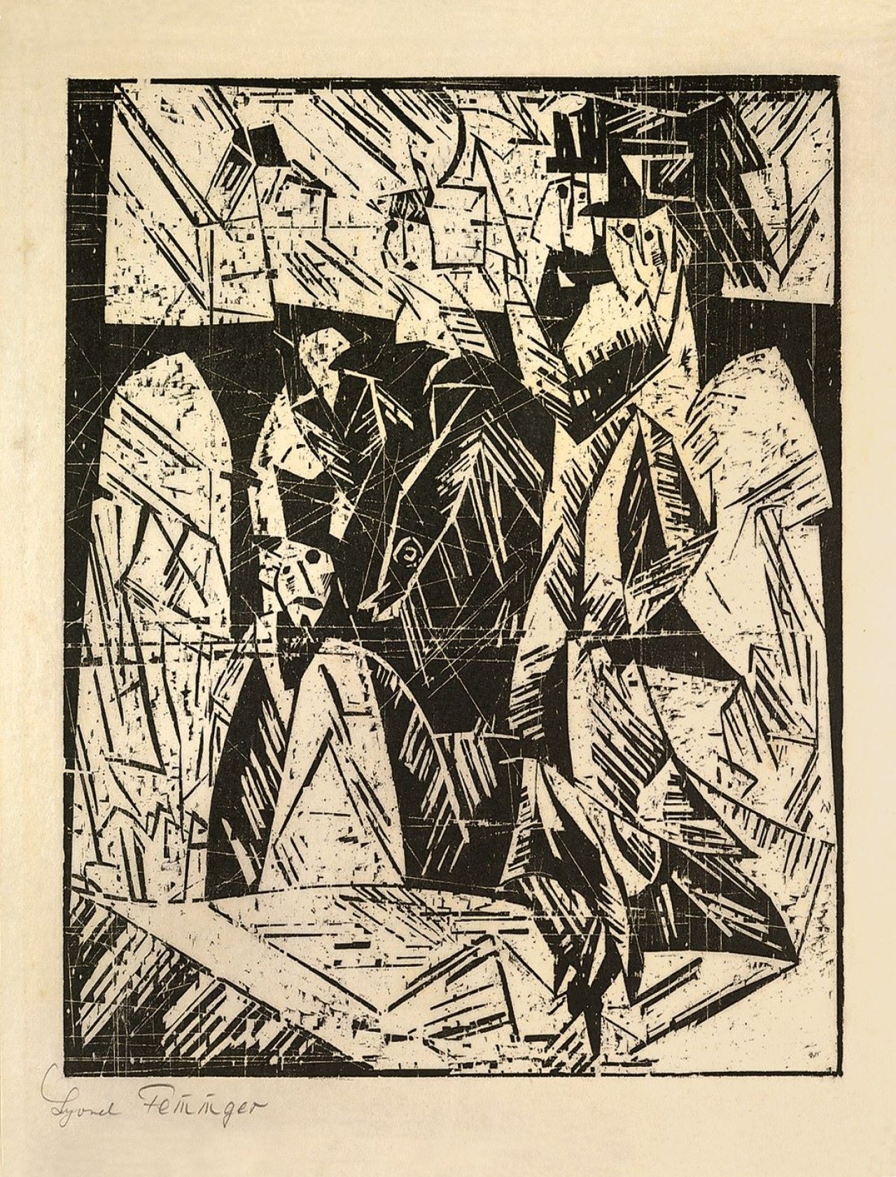 Auf diesem Bild ist das folgende Kunstwerk zu sehen:  Mappenwerk. „Bauhaus Drucke. Neue europäische Graphik. Erste Mappe. Meister des Staatlichen Bauhauses in Weimar“. 1922.