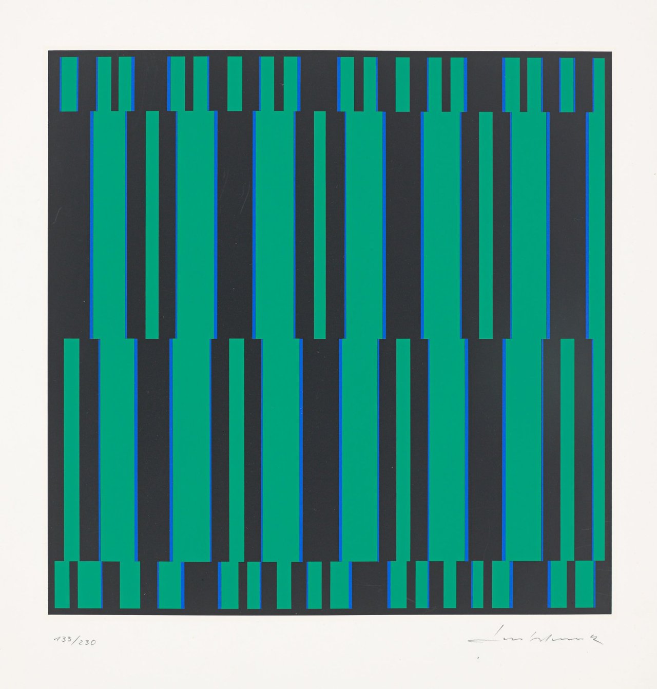 Auf diesem Bild ist das folgende Kunstwerk zu sehen: Günter Fruhtrunk. „Gestautes Grün“. Wohl Mitte 1960er Jahre.