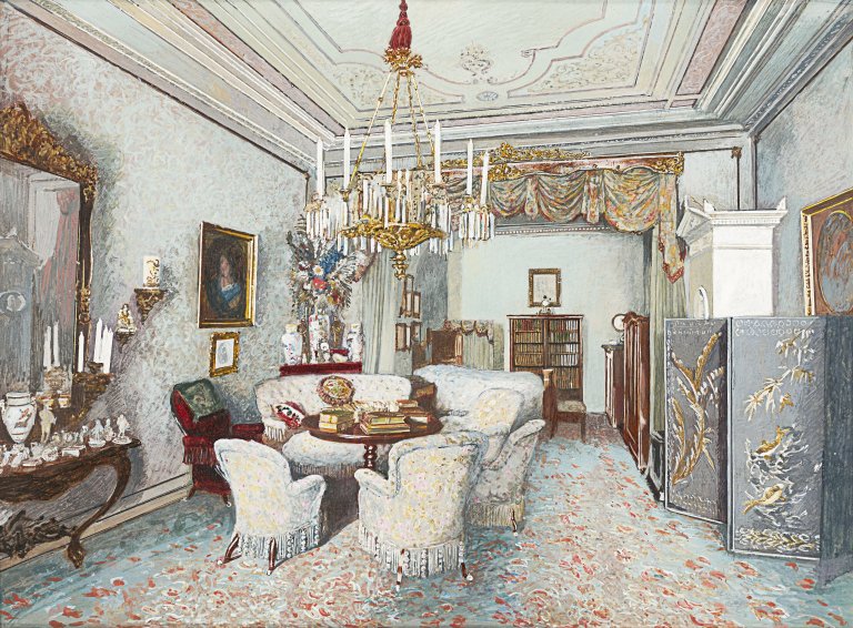 Auf diesem Bild ist das folgende Kunstwerk zu sehen: Deutsch, um 1900. Interieur.