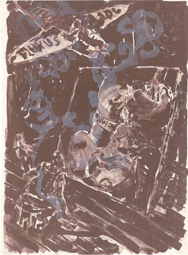 Auf diesem Bild ist das folgende Kunstwerk zu sehen: Jörg Immendorff. „Versuch, Adler zu werden“ / „Paint with Smoke“. 1992 / 1993.